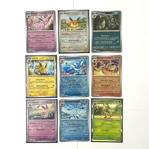 Set of 9 Eevve Evolutions Umbreon Espeon Jolteon Vaporeon Holo Reverse Holo NM